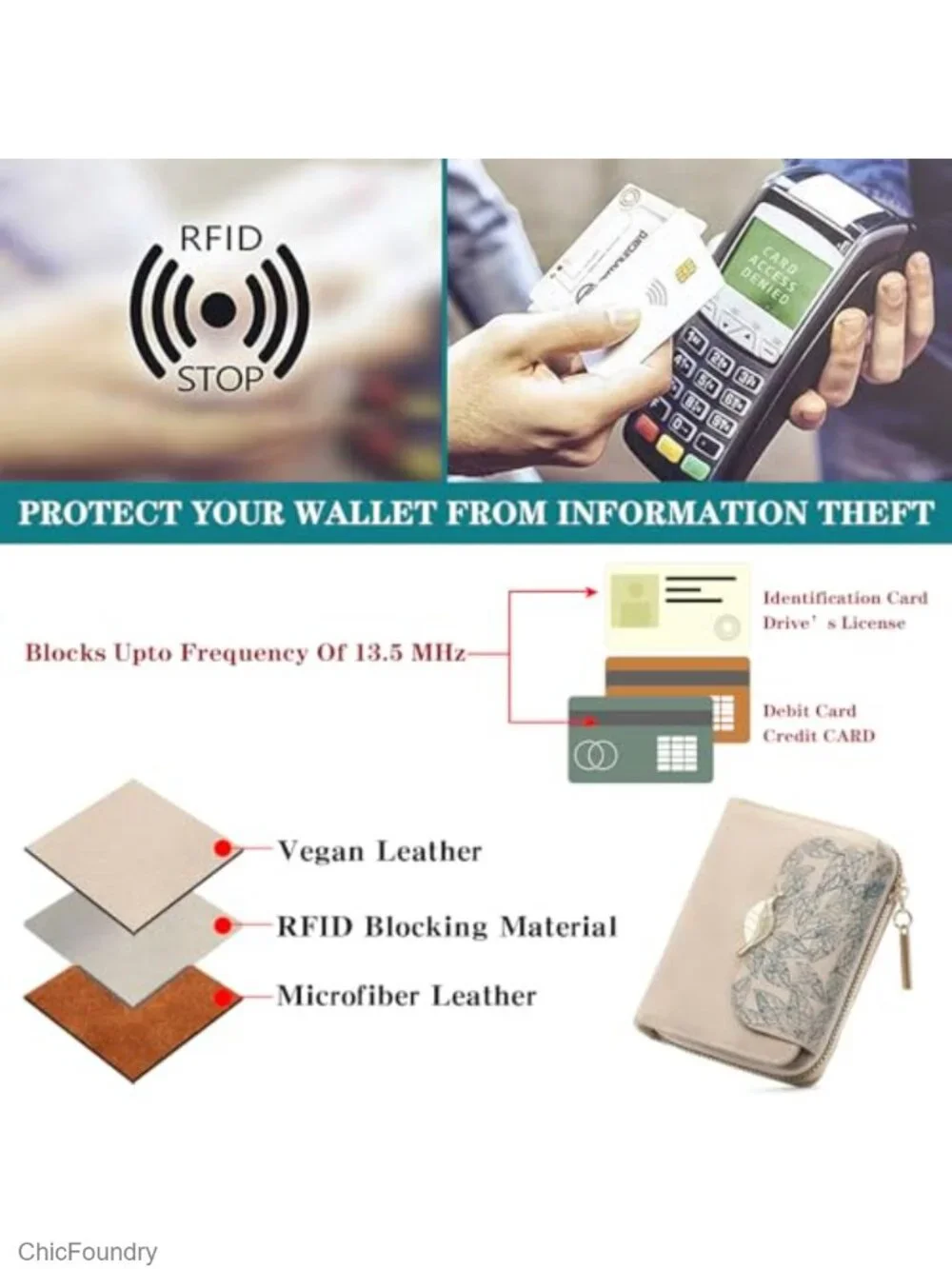 RFID Blocking Bifold Wallet for Women Vegan Leather Small Card Holder with